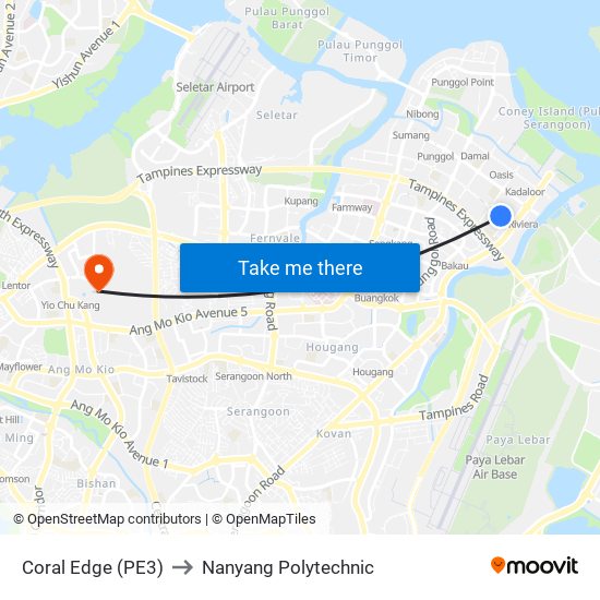 Coral Edge (PE3) to Nanyang Polytechnic map