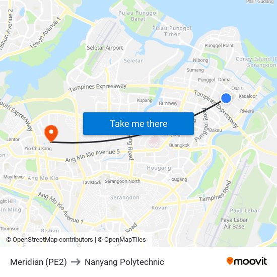 Meridian (PE2) to Nanyang Polytechnic map