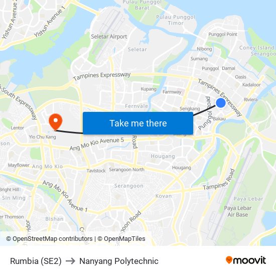 Rumbia (SE2) to Nanyang Polytechnic map