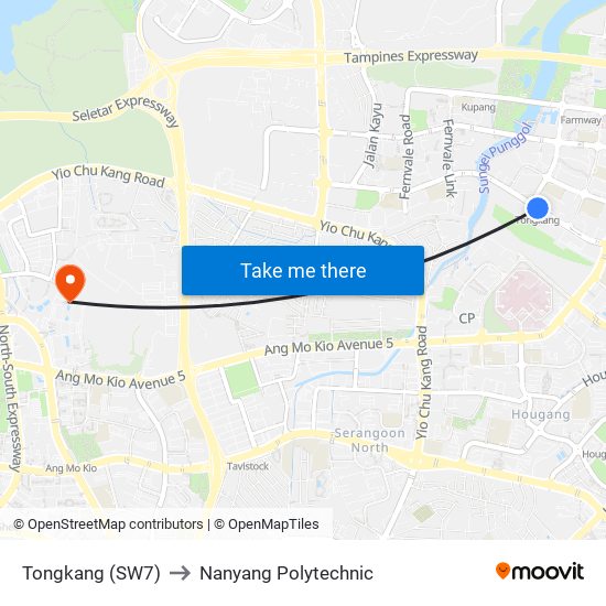 Tongkang (SW7) to Nanyang Polytechnic map