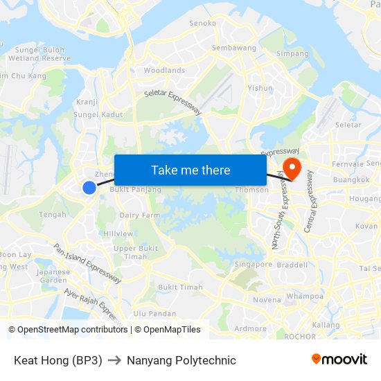 Keat Hong (BP3) to Nanyang Polytechnic map