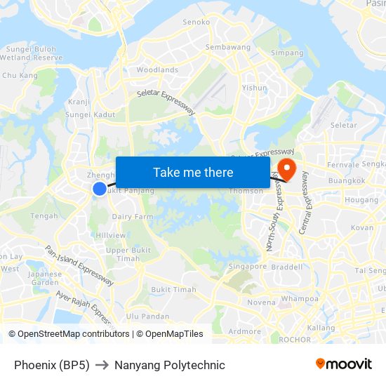 Phoenix (BP5) to Nanyang Polytechnic map