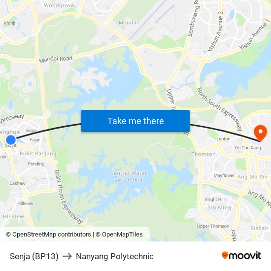 Senja (BP13) to Nanyang Polytechnic map