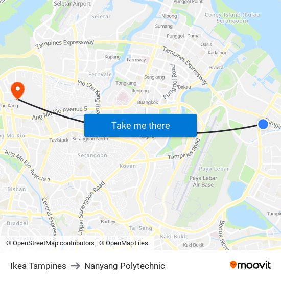 Ikea Tampines to Nanyang Polytechnic map