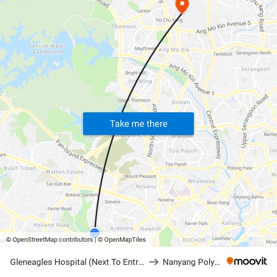 Gleneagles Hospital (Next To Entrance To A&E) to Nanyang Polytechnic map
