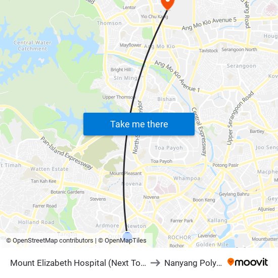 Mount Elizabeth Hospital (Next To Car Park Exit) to Nanyang Polytechnic map