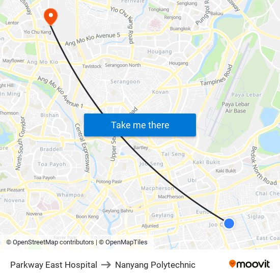 Parkway East Hospital to Nanyang Polytechnic map
