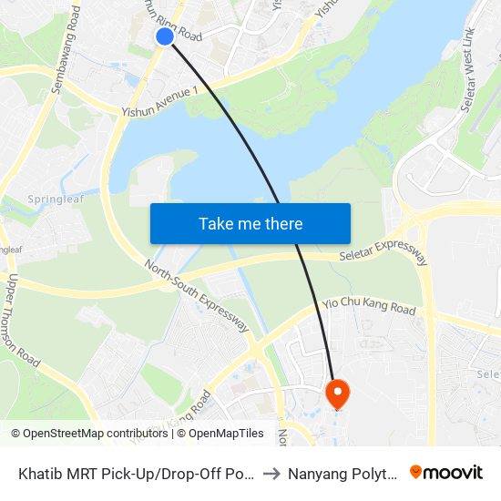 Khatib MRT Pick-Up/Drop-Off Point (Exit A) to Nanyang Polytechnic map