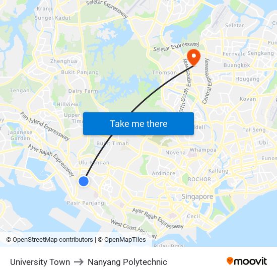 University Town to Nanyang Polytechnic map