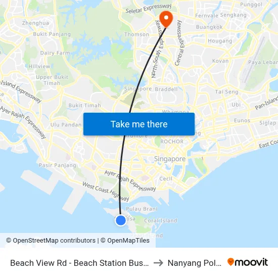 Beach View Rd - Beach Station Bus Terminal (14539) to Nanyang Polytechnic map