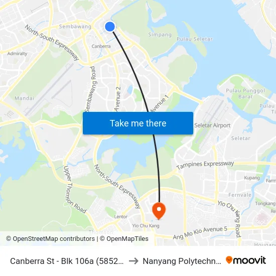 Canberra St - Blk 106a (58521) to Nanyang Polytechnic map