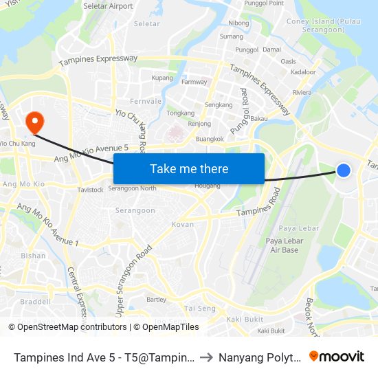 Tampines Ind Ave 5 - T5@Tampines (75381) to Nanyang Polytechnic map