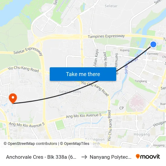Anchorvale Cres - Blk 338a (67691) to Nanyang Polytechnic map