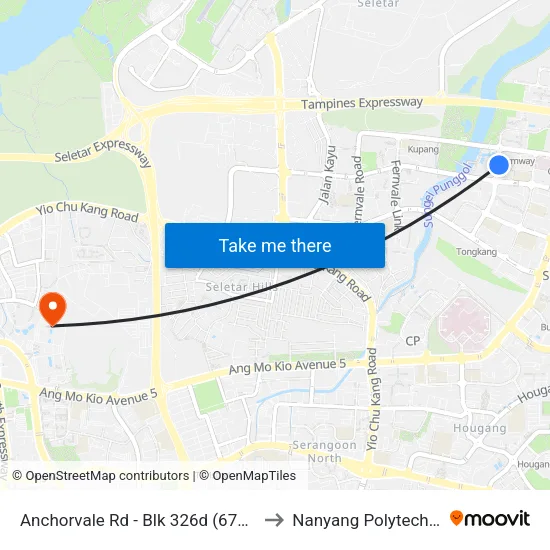 Anchorvale Rd - Blk 326d (67769) to Nanyang Polytechnic map