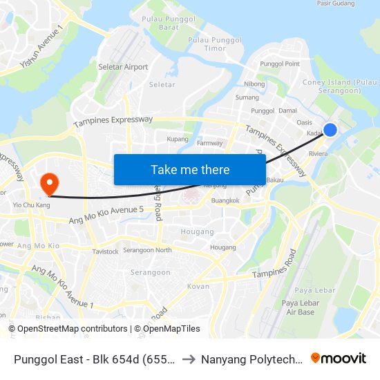 Punggol East - Blk 654d (65569) to Nanyang Polytechnic map