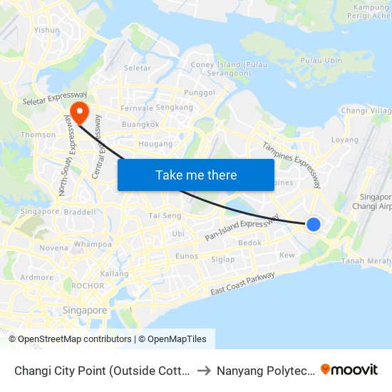 Changi City Point (Outside Cotton On) to Nanyang Polytechnic map