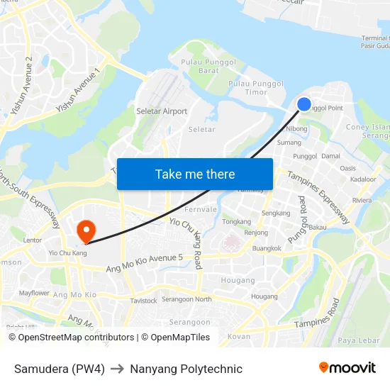 Samudera (PW4) to Nanyang Polytechnic map