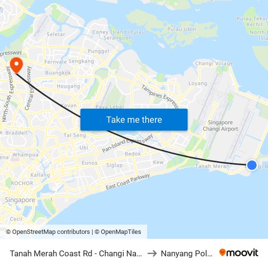 Tanah Merah Coast Rd - Changi Naval Base (96439) to Nanyang Polytechnic map