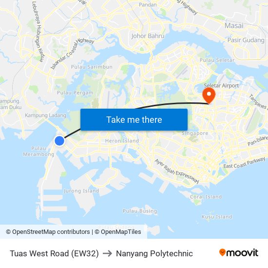 Tuas West Road (EW32) to Nanyang Polytechnic map