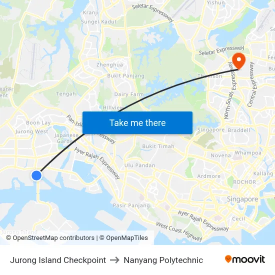 Jurong Island Checkpoint to Nanyang Polytechnic map