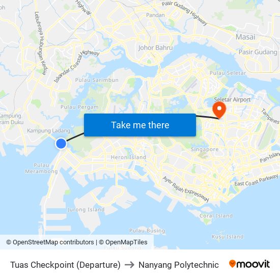 Tuas Checkpoint (Departure) to Nanyang Polytechnic map