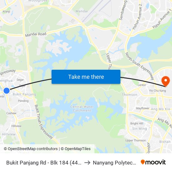 Bukit Panjang Rd - Blk 184 (44909) to Nanyang Polytechnic map