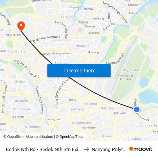 Bedok Nth Rd - Bedok Nth Stn Exit B (84539) to Nanyang Polytechnic map