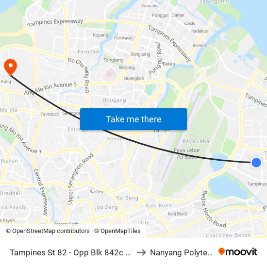 Tampines St 82 - Opp Blk 842c (76049) to Nanyang Polytechnic map