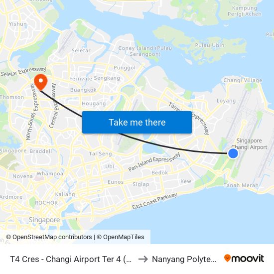 T4 Cres - Changi Airport Ter 4 (95209) to Nanyang Polytechnic map