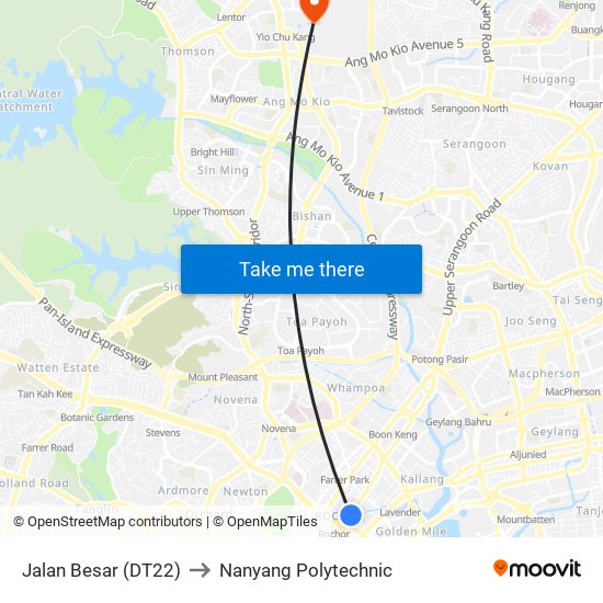 Jalan Besar (DT22) to Nanyang Polytechnic map