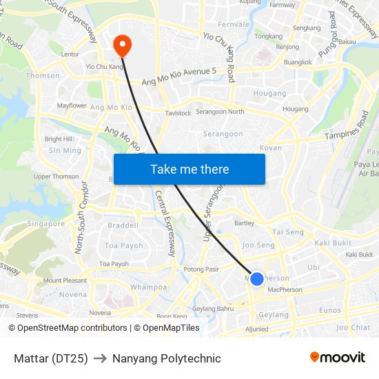 Mattar (DT25) to Nanyang Polytechnic map