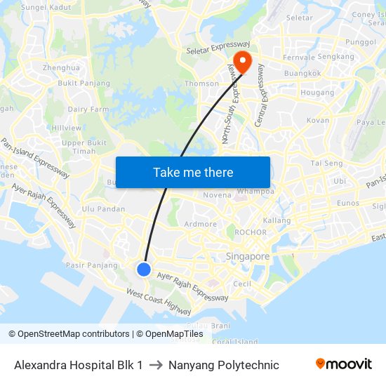 Alexandra Hospital Blk 1 to Nanyang Polytechnic map