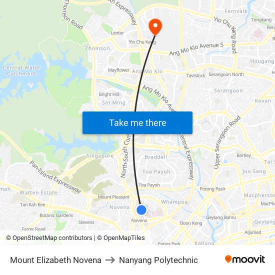 Mount Elizabeth Novena to Nanyang Polytechnic map
