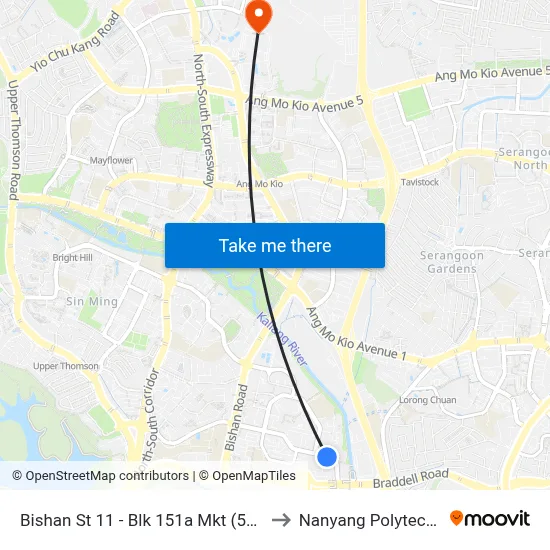 Bishan St 11 - Blk 151a Mkt (53421) to Nanyang Polytechnic map