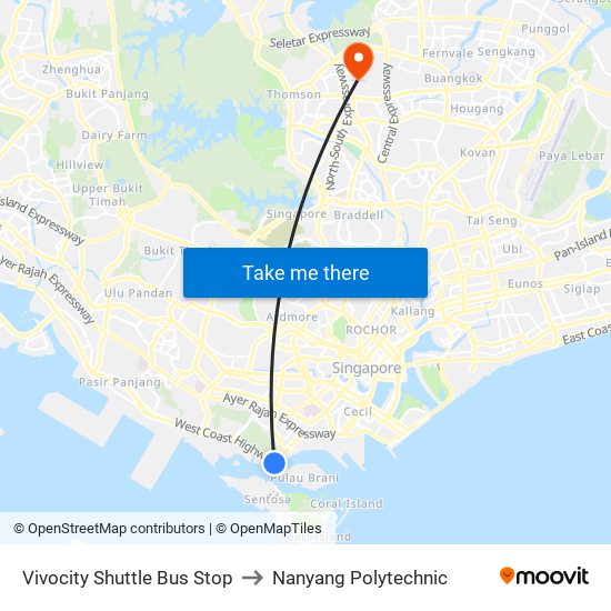 Vivocity Shuttle Bus Stop to Nanyang Polytechnic map