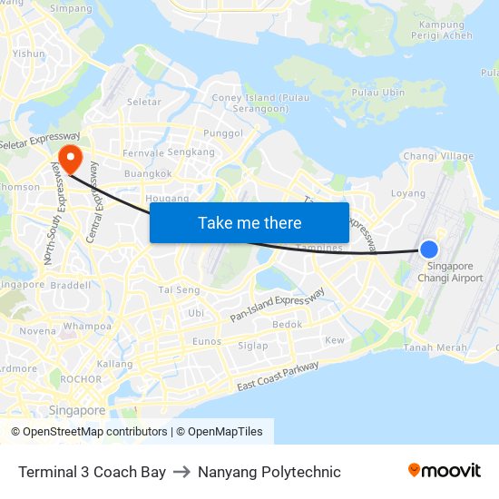 Terminal 3 Coach Bay to Nanyang Polytechnic map