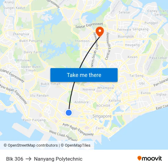 Blk 306 to Nanyang Polytechnic map