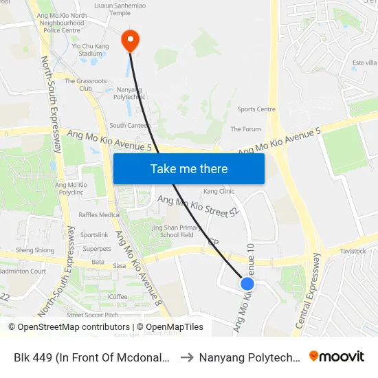 Blk 449 (In Front Of Mcdonald'S) to Nanyang Polytechnic map