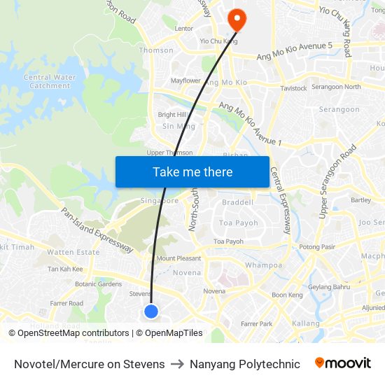 Novotel/Mercure on Stevens to Nanyang Polytechnic map