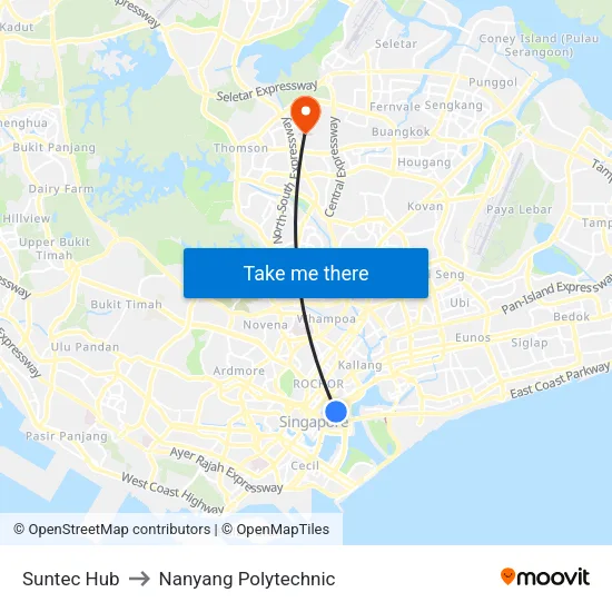 Suntec Hub to Nanyang Polytechnic map