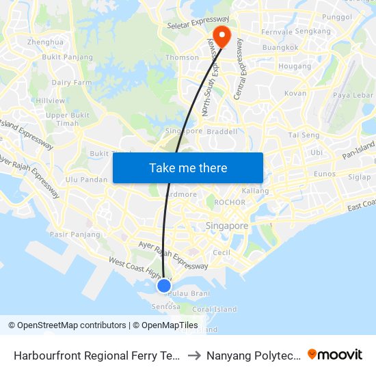 Harbourfront Regional Ferry Terminal to Nanyang Polytechnic map