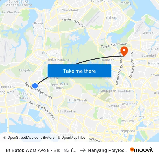 Bt Batok West Ave 8 - Blk 183 (43369) to Nanyang Polytechnic map