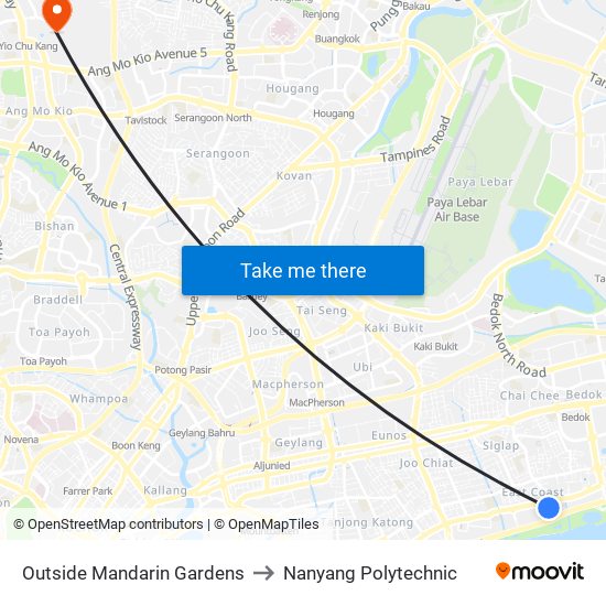 Outside Mandarin Gardens to Nanyang Polytechnic map