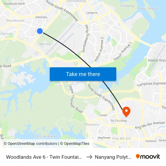 Woodlands Ave 6 - Twin Fountains (47491) to Nanyang Polytechnic map