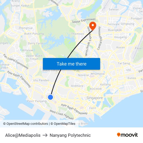 Alice@Mediapolis to Nanyang Polytechnic map