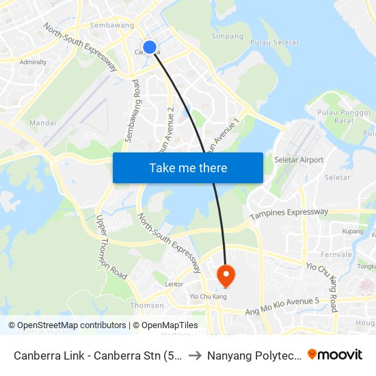 Canberra Link - Canberra Stn (58549) to Nanyang Polytechnic map