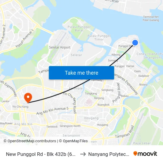 New Punggol Rd - Blk 432b (65719) to Nanyang Polytechnic map
