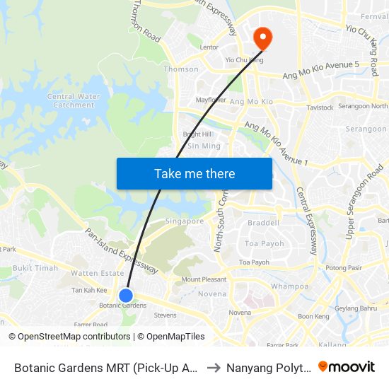 Botanic Gardens MRT (Pick-Up And Drop Off) to Nanyang Polytechnic map