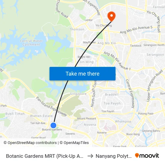 Botanic Gardens MRT (Pick-Up And Drop Off) to Nanyang Polytechnic map