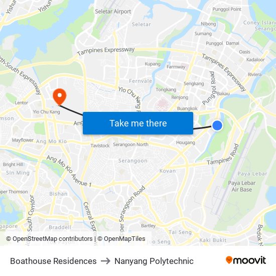 Boathouse Residences to Nanyang Polytechnic map